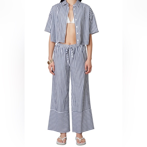 NIA Pants - New NIA oasis cropped pants set, Angela cropped top, blue strip, coordinated set